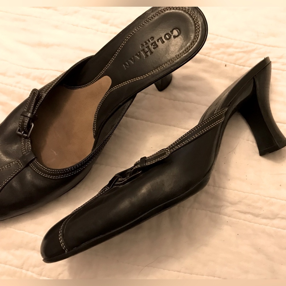 Cole Haan Black Leather Mule Shoes with Heel - Picture 3 of 5